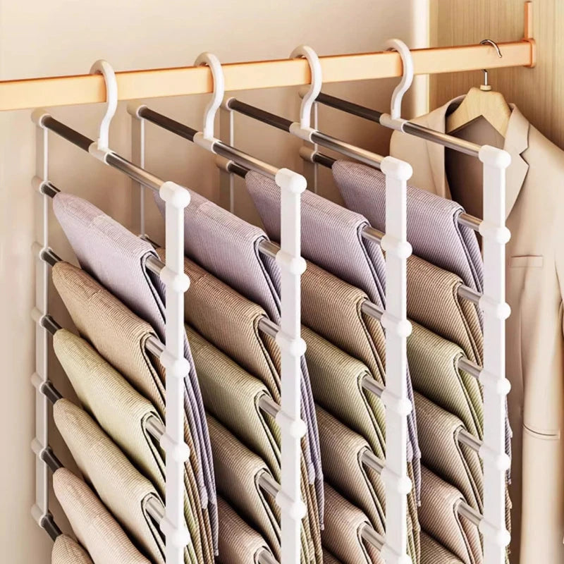 Multi-Layer Pants Hanger – Space-Saving Closet Organizer with Non-Slip Clips