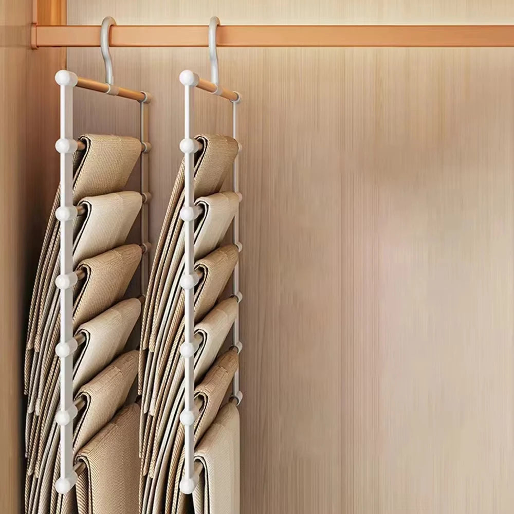 Multi-Layer Pants Hanger – Space-Saving Closet Organizer with Non-Slip Clips