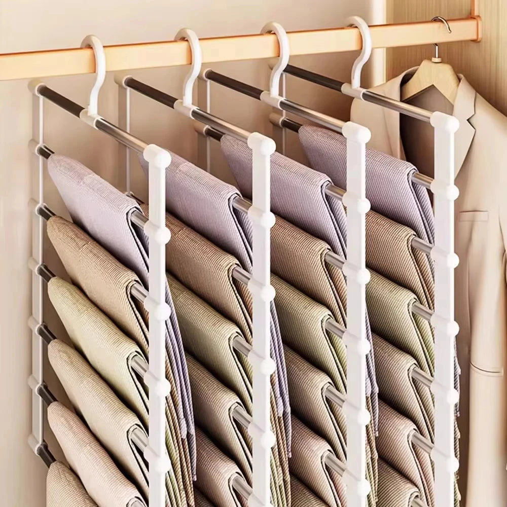Multi-Layer Pants Hanger – Space-Saving Closet Organizer with Non-Slip Clips