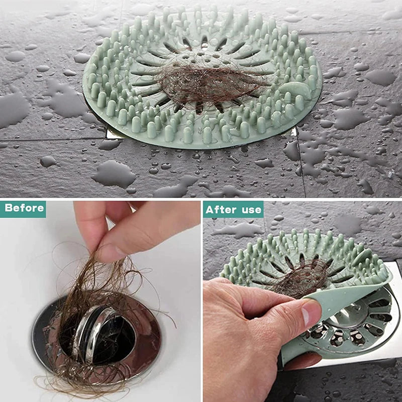 Silicone Drain Hair Catcher with Suction Cup Shower Bathtub Drain Strainer Hair Filter Drain Sink Strainer Bathroom Accessories