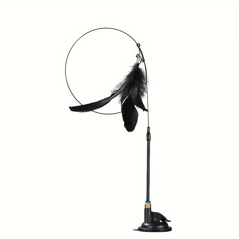 Interactive Cat Feather Wand Toy with Bell & Suction Cup