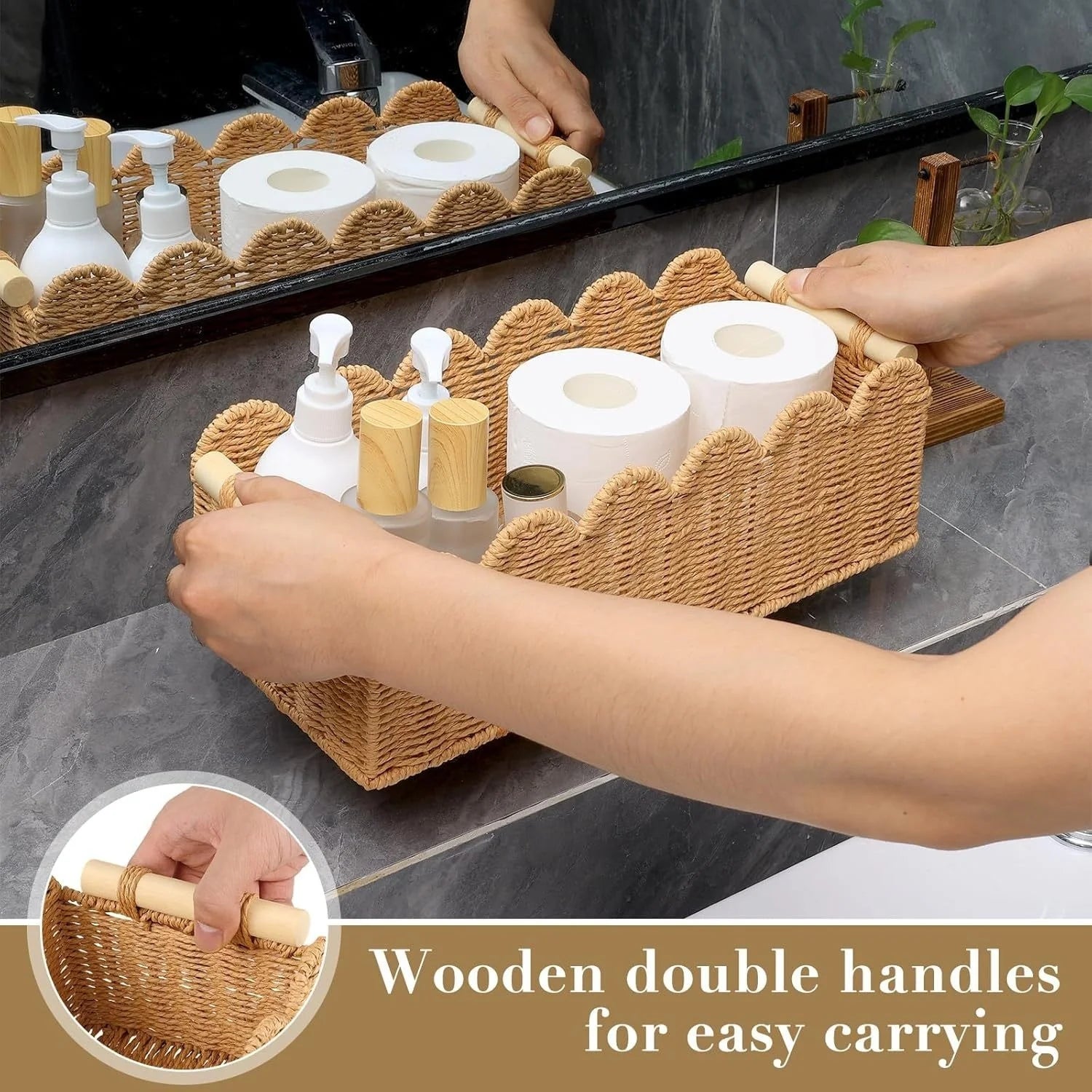 Handmade Woven Storage Basket Tea Table Sundries Organize Desktop Snacks Cosmetics Storage Basket Vintage Home Toys Container