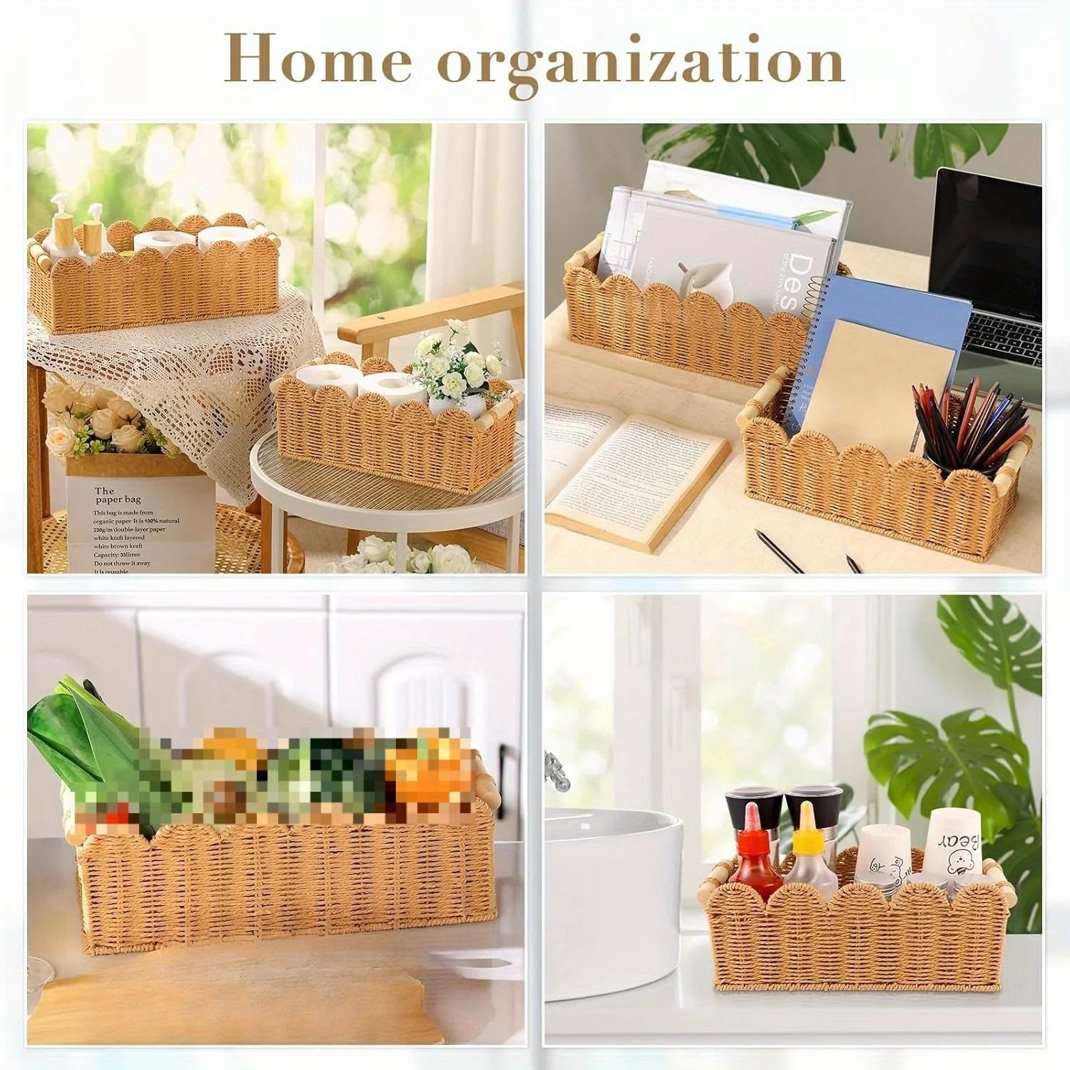 Handmade Woven Storage Basket Tea Table Sundries Organize Desktop Snacks Cosmetics Storage Basket Vintage Home Toys Container