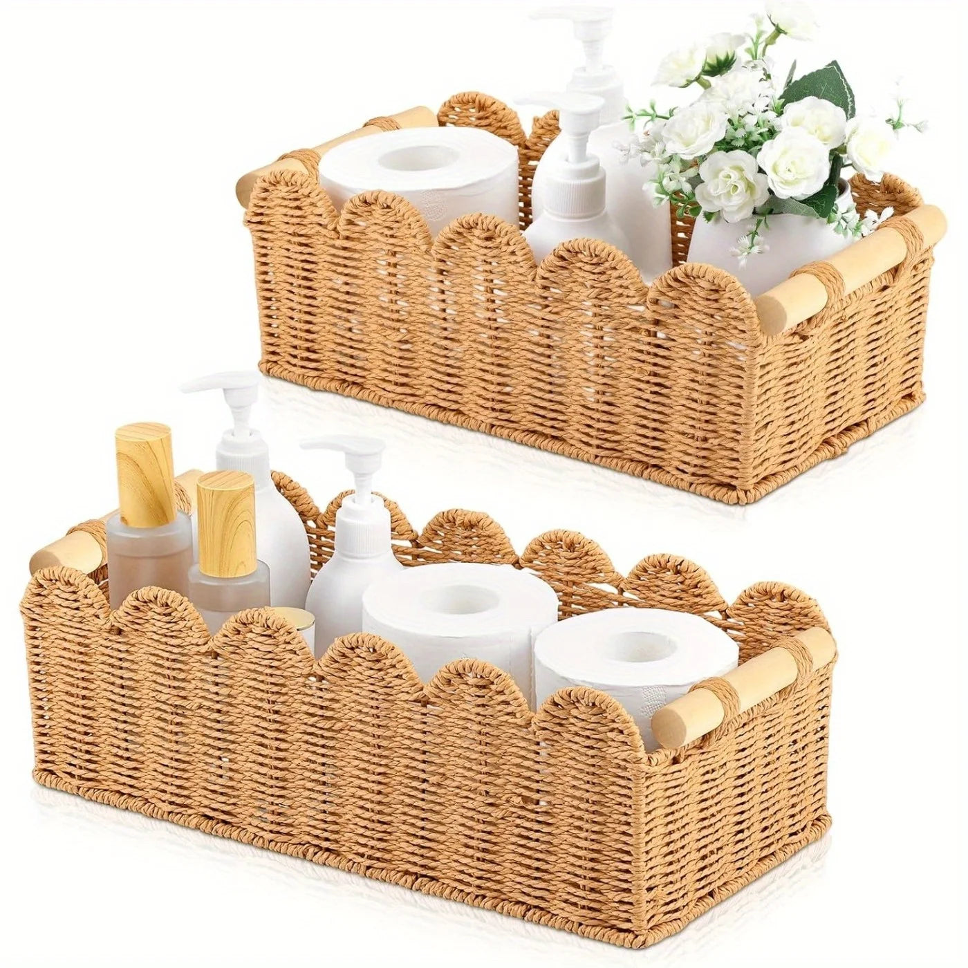 Handmade Woven Storage Basket Tea Table Sundries Organize Desktop Snacks Cosmetics Storage Basket Vintage Home Toys Container
